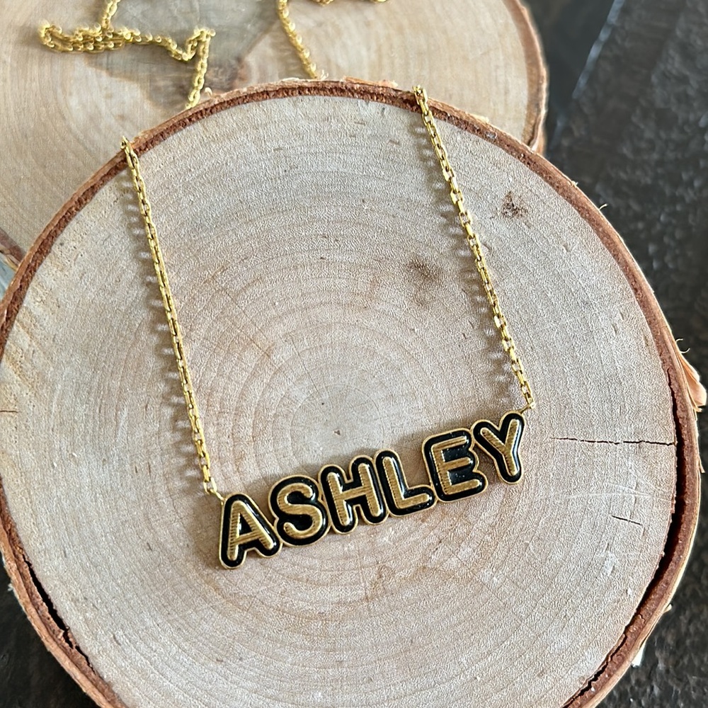 Baublebar 18K Gold Enamel ASHLEY Nameplate Necklace